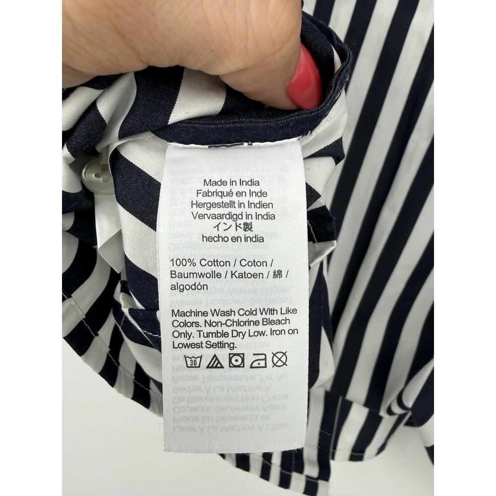 Madewell Striped Cropped Button Down Shirt Navy White Boxy Cotton Top S - Picture 9 of 10